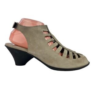 Arche Enexor Leather Cutout Slingback Heels Comfort Chic Sandal Taupe Women 10.5
